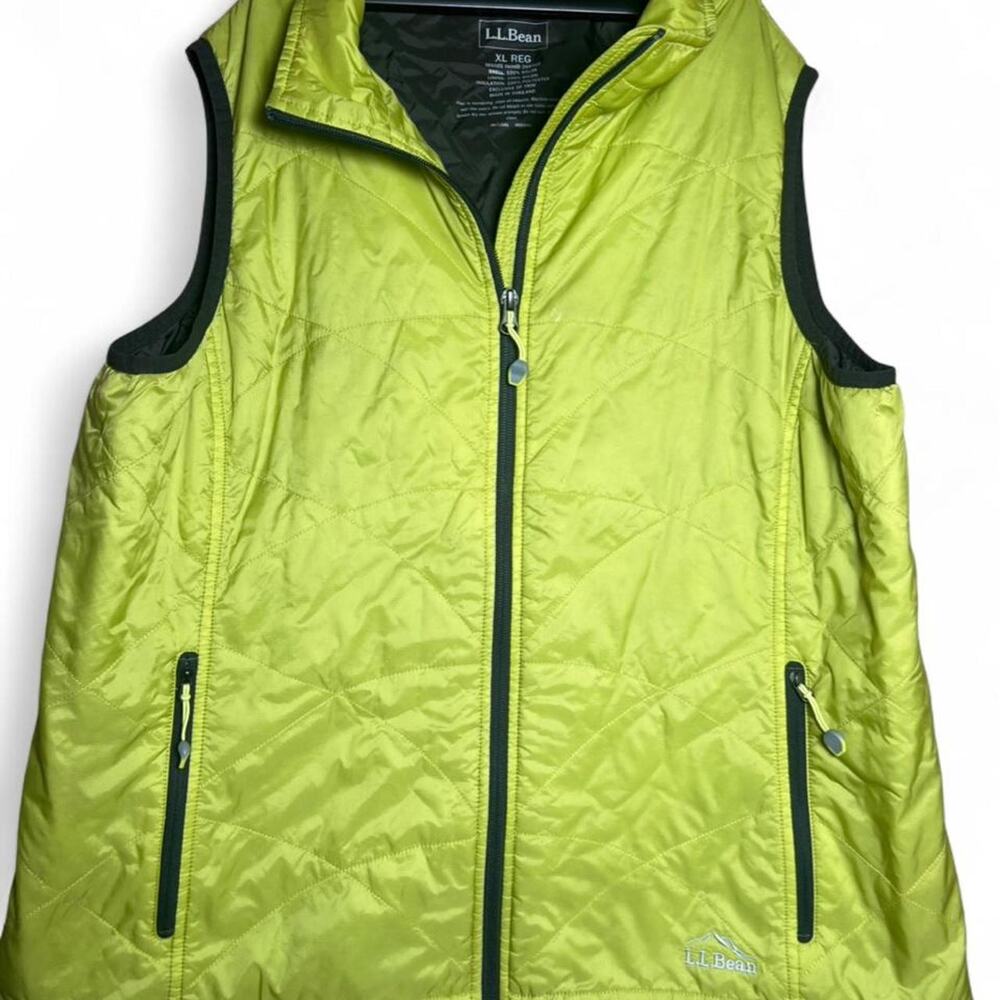 LL Bean Puffer Vest Mens XL Lime Green Full Zip Outdoor Hiking Camping Coat